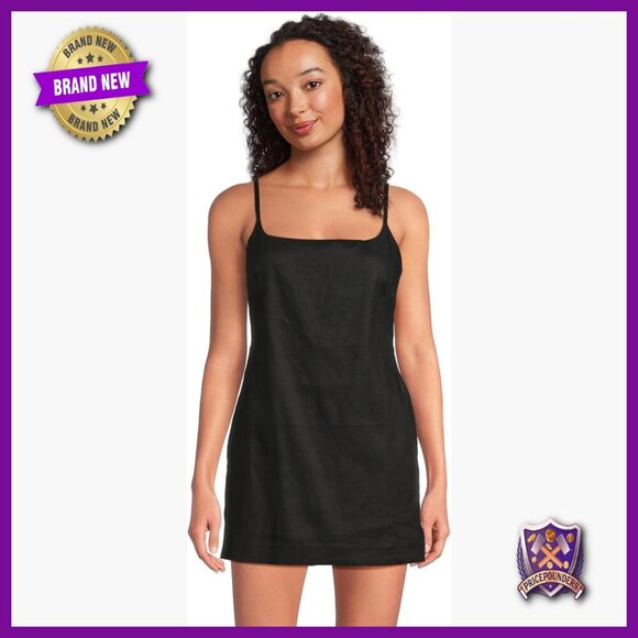 Pants - Square Neck Skort Romper - Linen Blend Mini Dress - Adjustable Straps